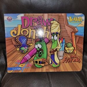 🥒🍅 Vintage Veggie Tales Board Book "Draw With Jonah & Friends" Bible Story Fun